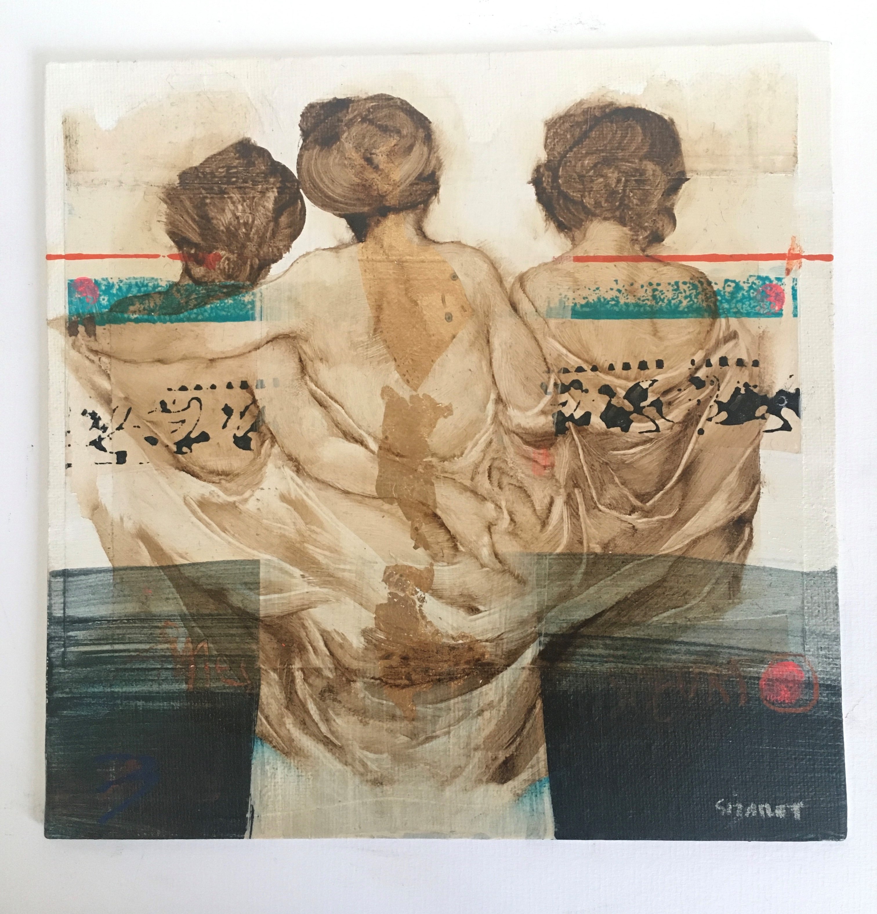 Les peintures mix media et collage de l'artiste peintre Nathalie Sizaret  à la galerie d'art contemporain Le Cube Vernet d'Avignon